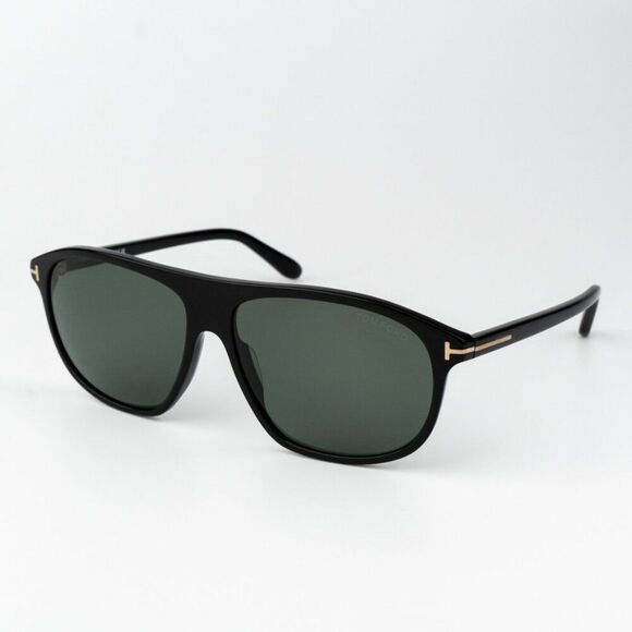 Tom Ford Men Sunglasses Shiny Black Green Polarized Pilot PRESCOTT FT1027 01R